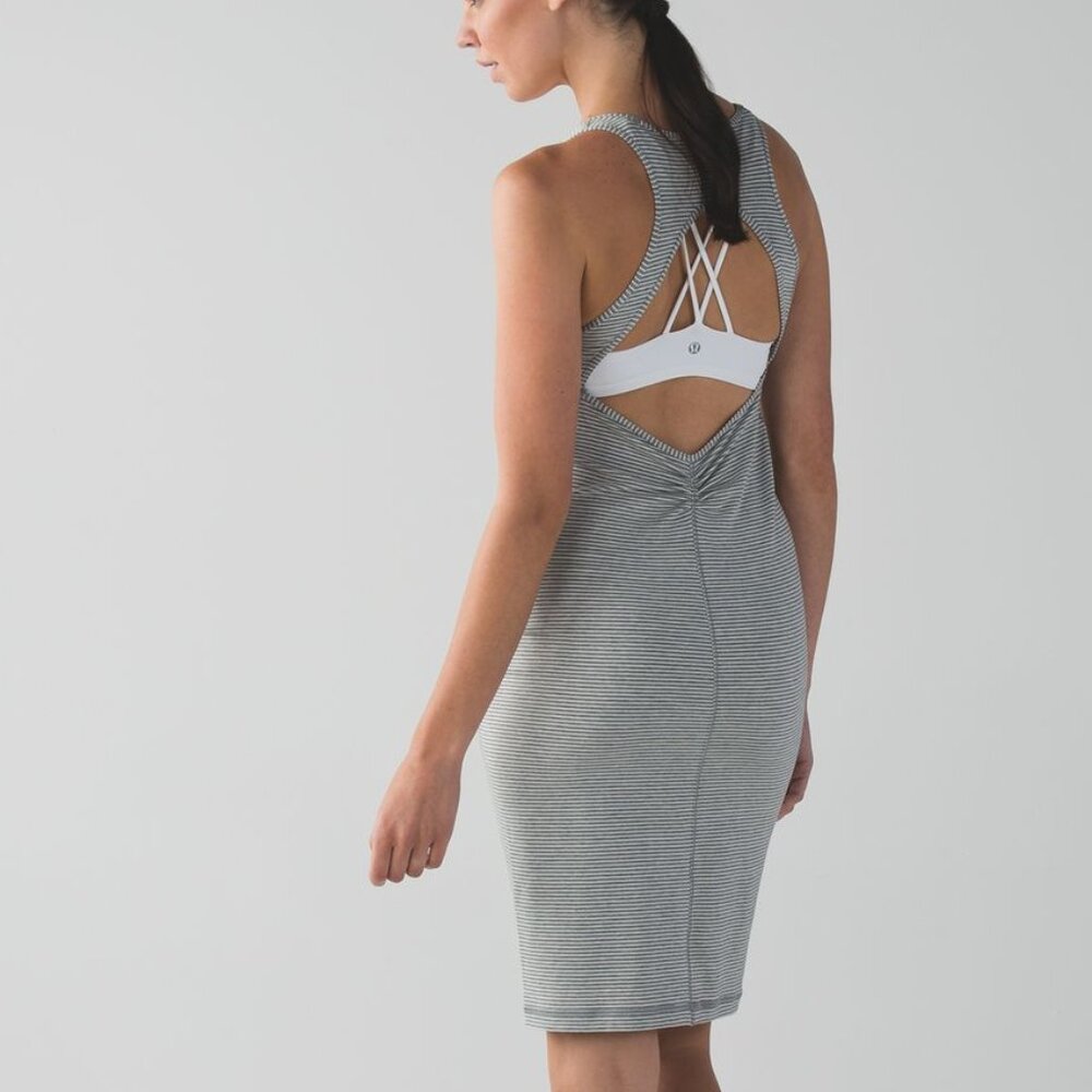 lululemon athletica Striped Backless Bodycon Dress in Gray and White